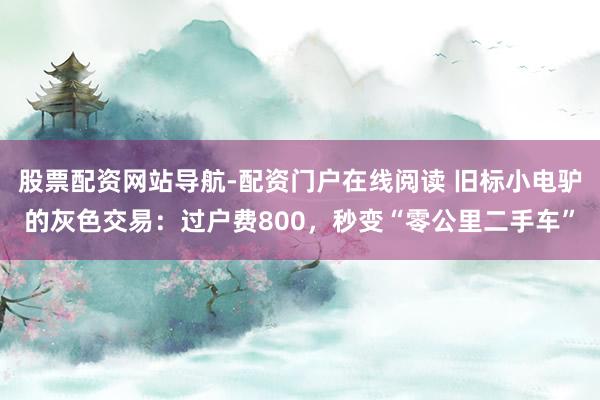 股票配资网站导航-配资门户在线阅读 旧标小电驴的灰色交易：过户费800，秒变“零公里二手车”